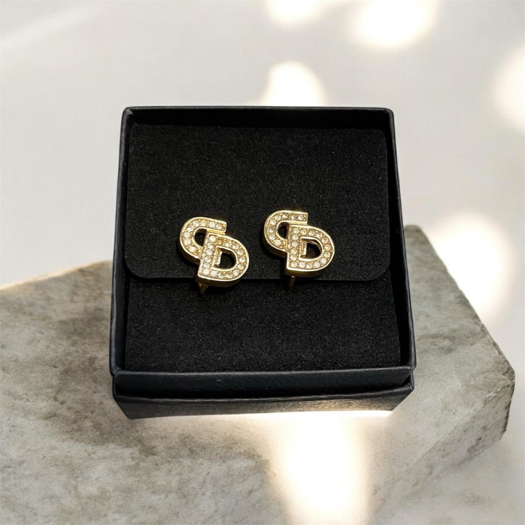 Dior Gold Earrings With Crystal Accents